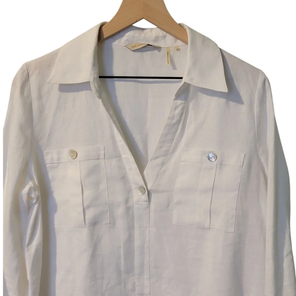Soft Surroundings Linen White Shirt Dress S‎
